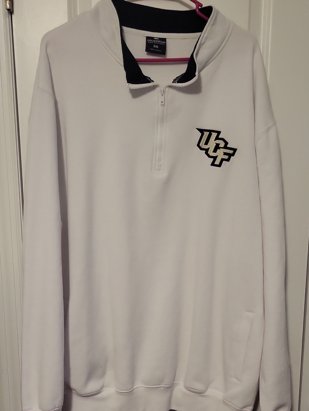 Men's UCF White Quarter-Zip Pullover with Black Trim